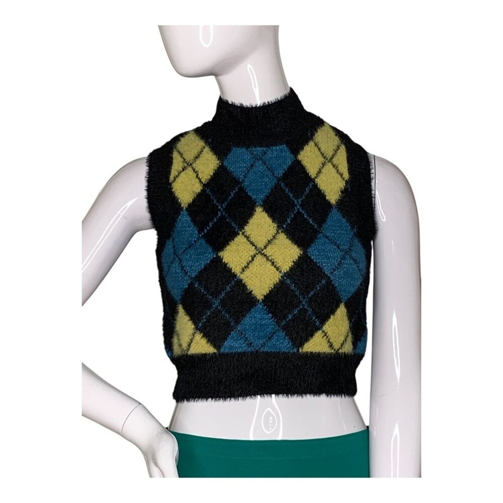 Pacsun LA Hearts NWT The Katie Sleeveless Mock Neck Top Blue Rhombus Size XS